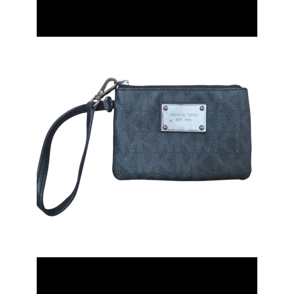 Michael Michael Kors Black Leather Monogram Wristlet